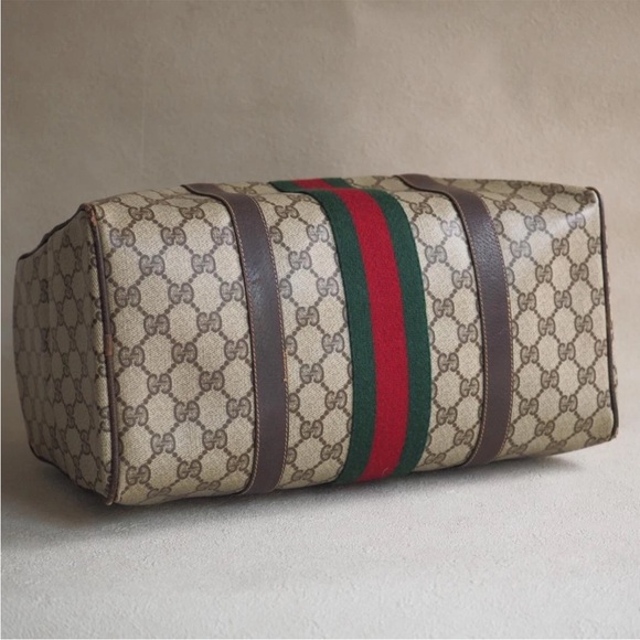 Gucci Beige and Brown Duffel Bag with Red and Green Stripe - Picture 5 of 10